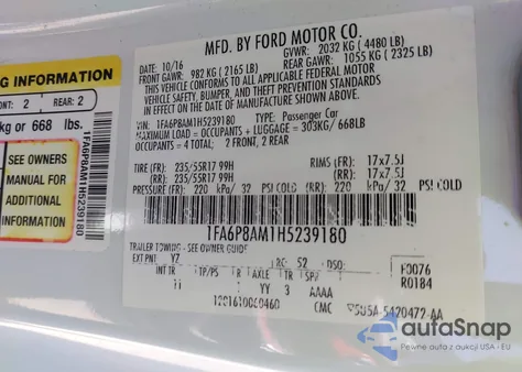 2017 Ford Mustang V6 из США, поврежденный, VIN 1FA6P8AM1H5239180